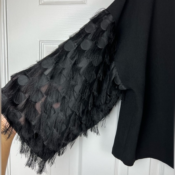Women’s H&M Black Wide-cut‎ Top Sheer Fringe Sleeves Size 4 - Picture 3 of 11